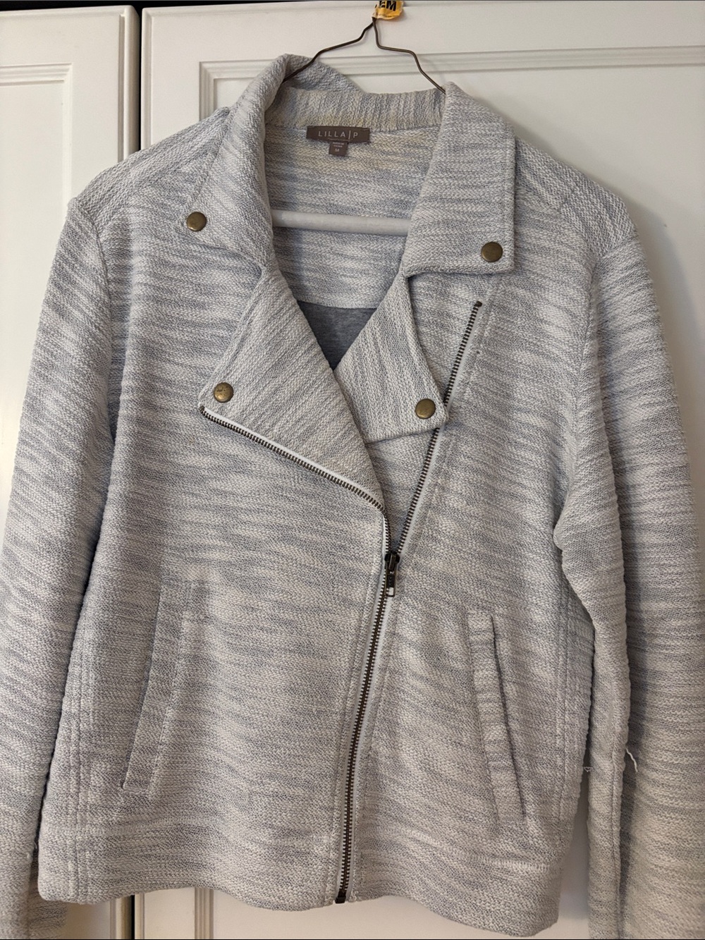 Lilla P Light Heather Gray Knit Moto Bomber Jacket